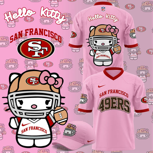 Premium San Francisco 49ers Gear - Limited Edition San Francisco 49ers x Hello Kitty Football Jersey+Pants+Cap Set - Gear Up For Big Game - High-End SF 49ers Merch