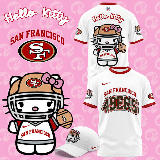 Premium San Francisco 49ers Gear - Limited Edition San Francisco 49ers x Hello Kitty T-Shirt+Pants+Cap Set - Gear Up For Big Game - High-End SF 49ers Merch