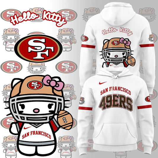 Premium San Francisco 49ers Gear - Limited Editon San Francisco 49ers x Hello Kitty Hoodie+Pants+Cap Set - Gear Up For Big Game - High-End SF 49ers Merch