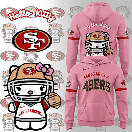 Premium San Francisco 49ers Gear - Limited Editon San Francisco 49ers x Hello Kitty Hoodie+Pants+Cap Set - Gear Up For Big Game - High-End SF 49ers Merch