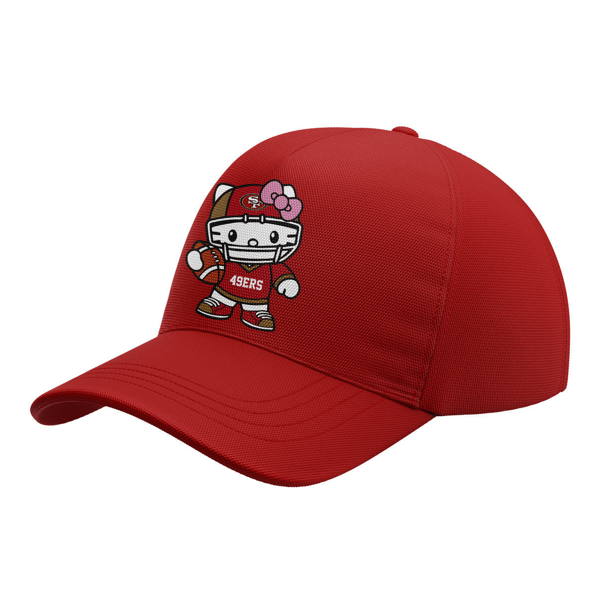 Premium San Francisco 49ers Gear - Limited Edition San Francisco 49ers x Hello Kitty Football Red Jersey+Pants+Cap Set - Gear Up For Big Game - High-End SF 49ers Merch