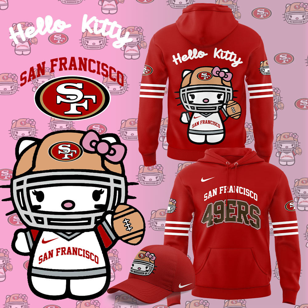 Premium San Francisco 49ers Gear - Limited Edition San Francisco 49ers x Hello Kitty Hoodie+Pants+Cap Set - Gear Up For Big Game - High-End SF 49ers Merch