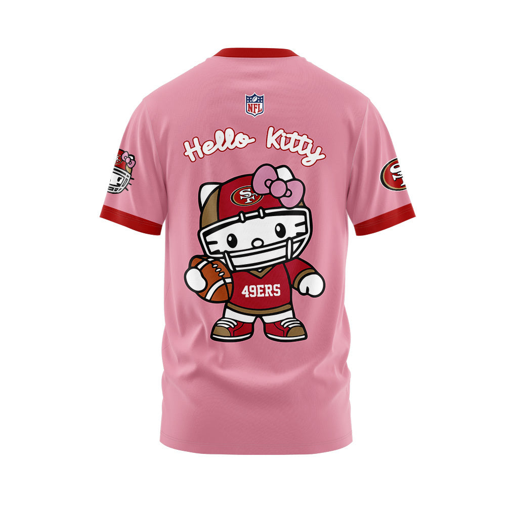 Premium San Francisco 49ers Gear - Limited Edition San Francisco 49ers x Hello Kitty Pink T-Shirt+Pants+Cap Set - Gear Up For Big Game - High-End SF 49ers Merch