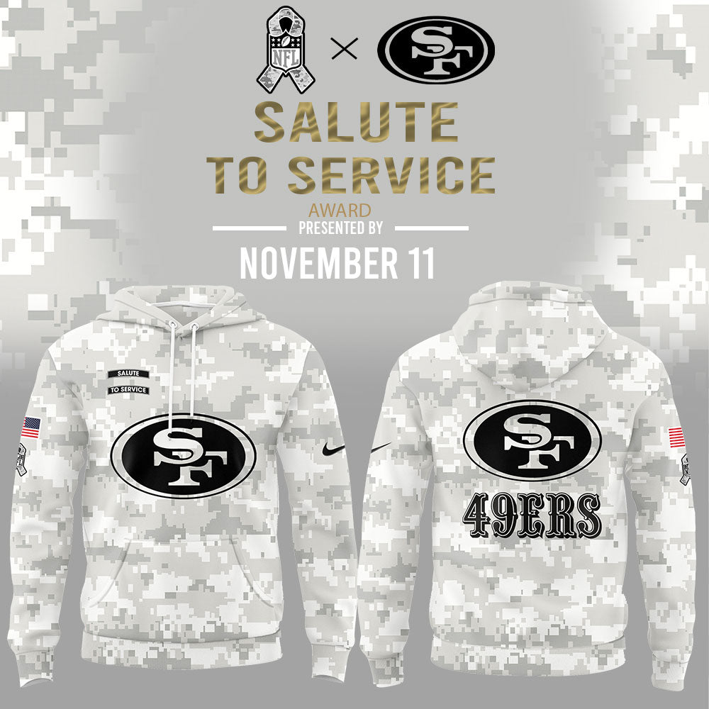 Premium San Francisco 49ers Gear - Limited Edition Arctic Camo San Francisco 49ers Salute to Service Club Fleece Pullover Hoodie+Pants+Cap Set - Gear Up For Big Game - High-End SF 49ers Merch