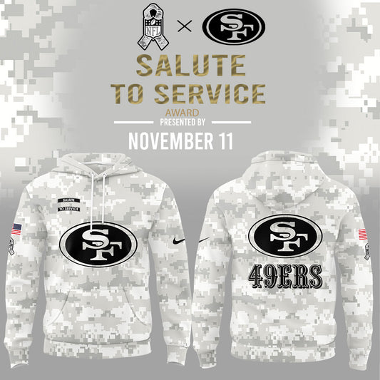 Premium San Francisco 49ers Gear - Limited Edition Arctic Camo San Francisco 49ers Salute to Service Club Fleece Pullover Hoodie+Pants+Cap Set - Gear Up For Big Game - High-End SF 49ers Merch