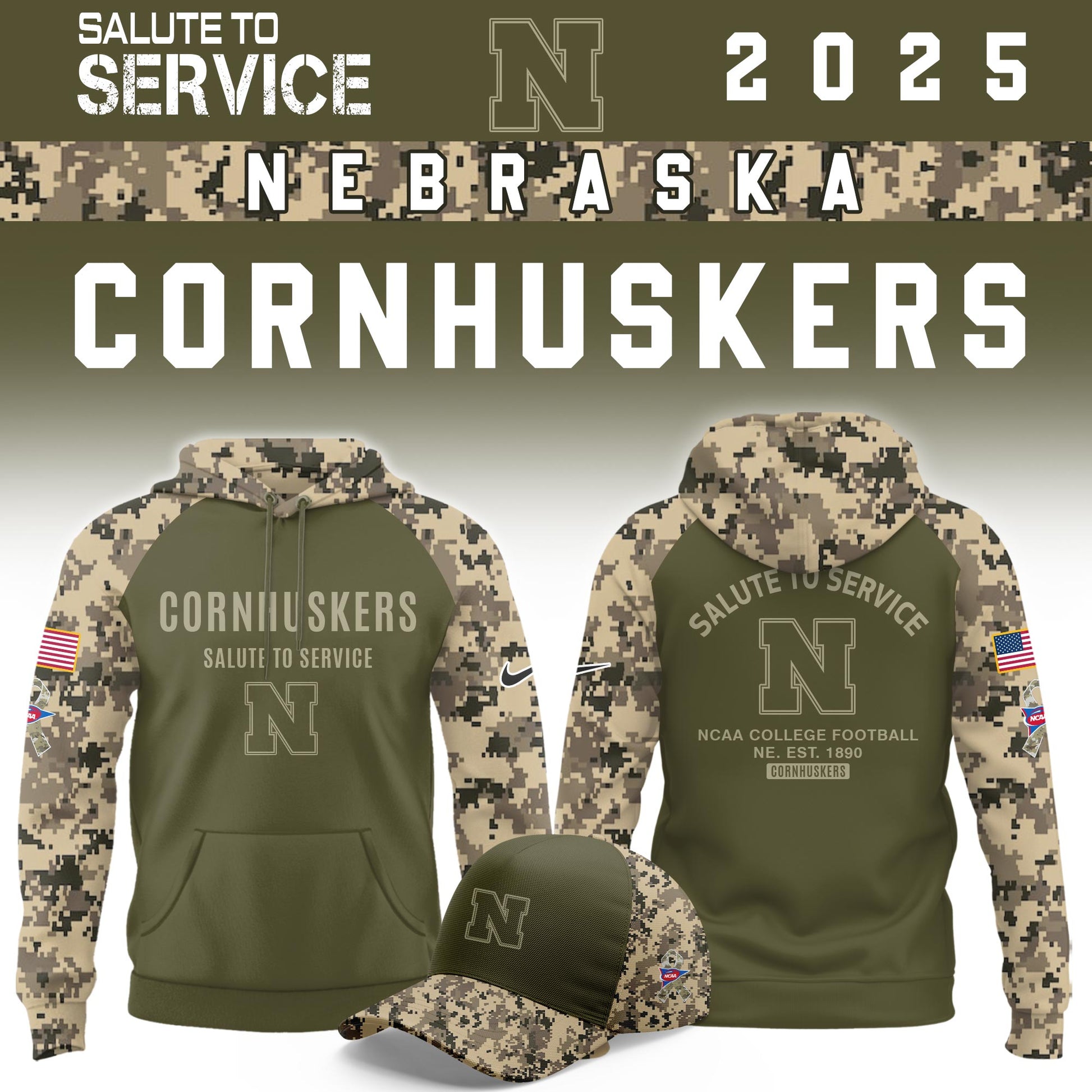 Nebraska Cornhuskers Salute To Service Limited Hoodie and Cap 2025 Collection
