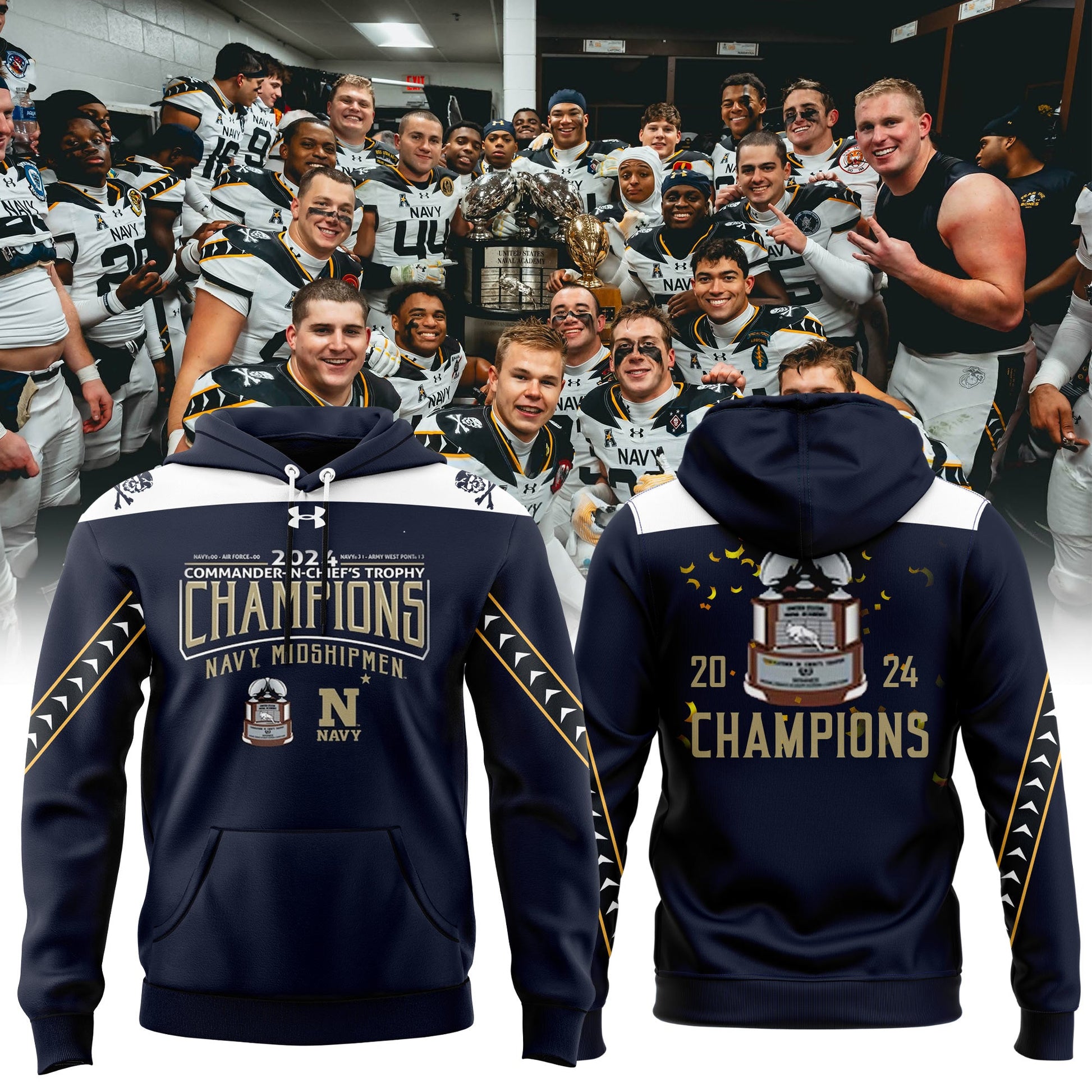 Special 2024 Commander-In-Chief’s Trophy Champions Navy Football Hoodie