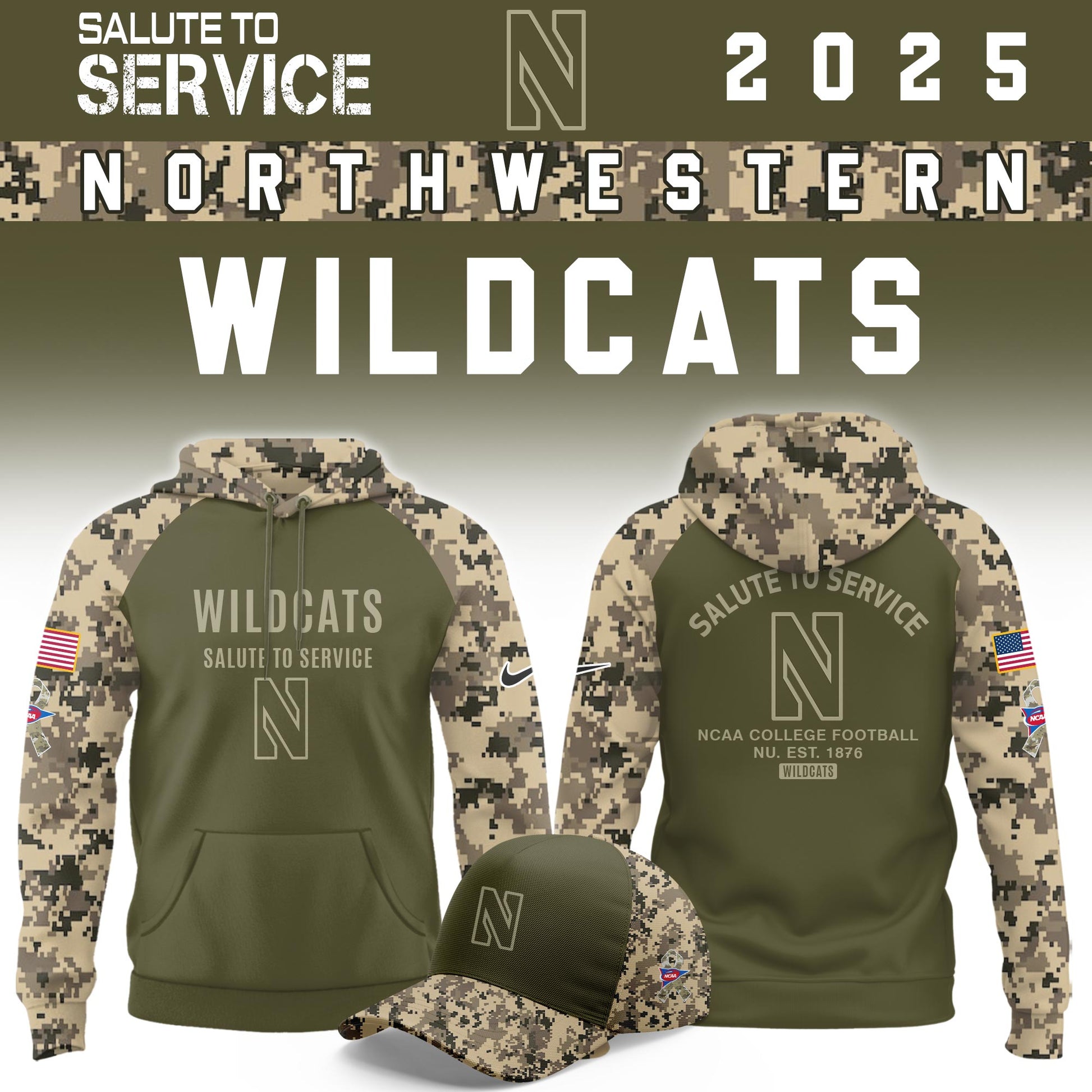 Northwestern Wildcats Salute To Service Limited Hoodie and Cap 2025 Collection