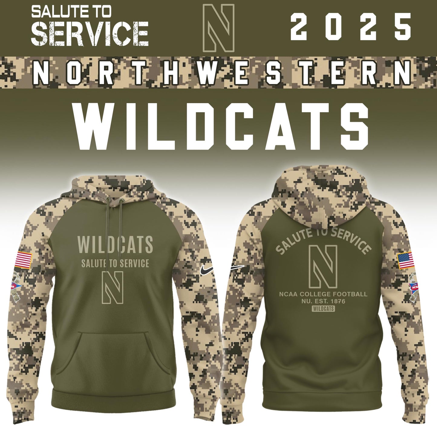 Northwestern Wildcats Salute To Service Limited Hoodie and Cap 2025 Collection