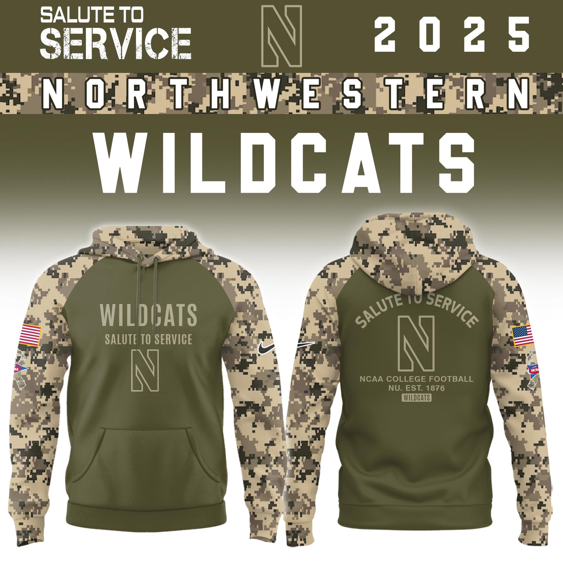 Northwestern Wildcats Salute To Service Limited Hoodie and Cap 2025 Collection