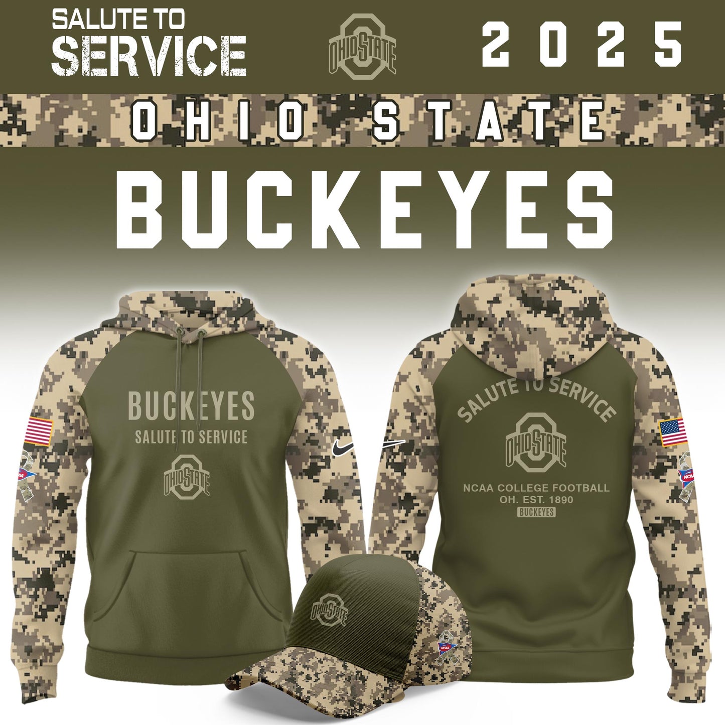 Ohio State Buckeyes Salute To Service Limited Hoodie and Cap 2025 Collection