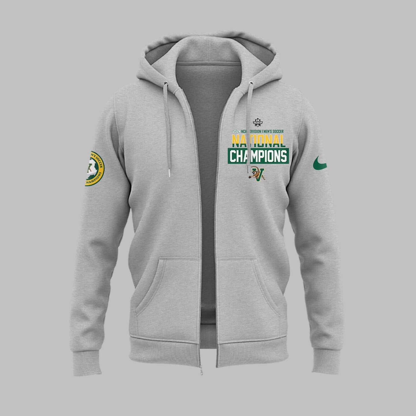 Premium University of Vermont Catamounts Merch - UVM Men’s Soccer 2024 College Cup National Champions Zip Hoodie