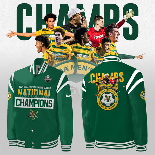 Premium University of Vermont Catamounts Merch - UVM Men’s Soccer 2024 College Cup National Champions Bomber Baseball Jacket