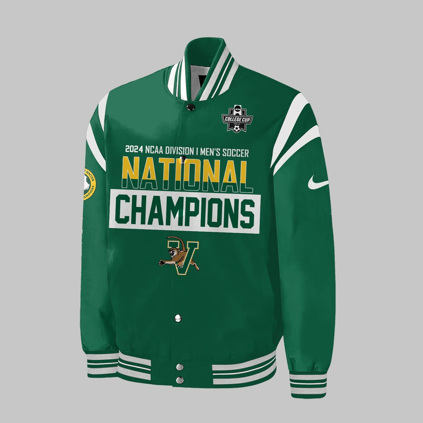 Premium University of Vermont Catamounts Merch - UVM Men’s Soccer 2024 College Cup National Champions Bomber Baseball Jacket