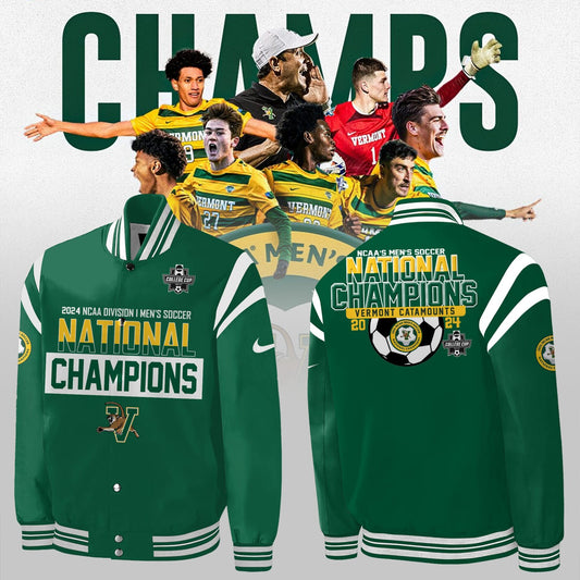 Premium University of Vermont Catamounts Merch - UVM Men’s Soccer 2024 College Cup National Champions Bomber Baseball Jacket