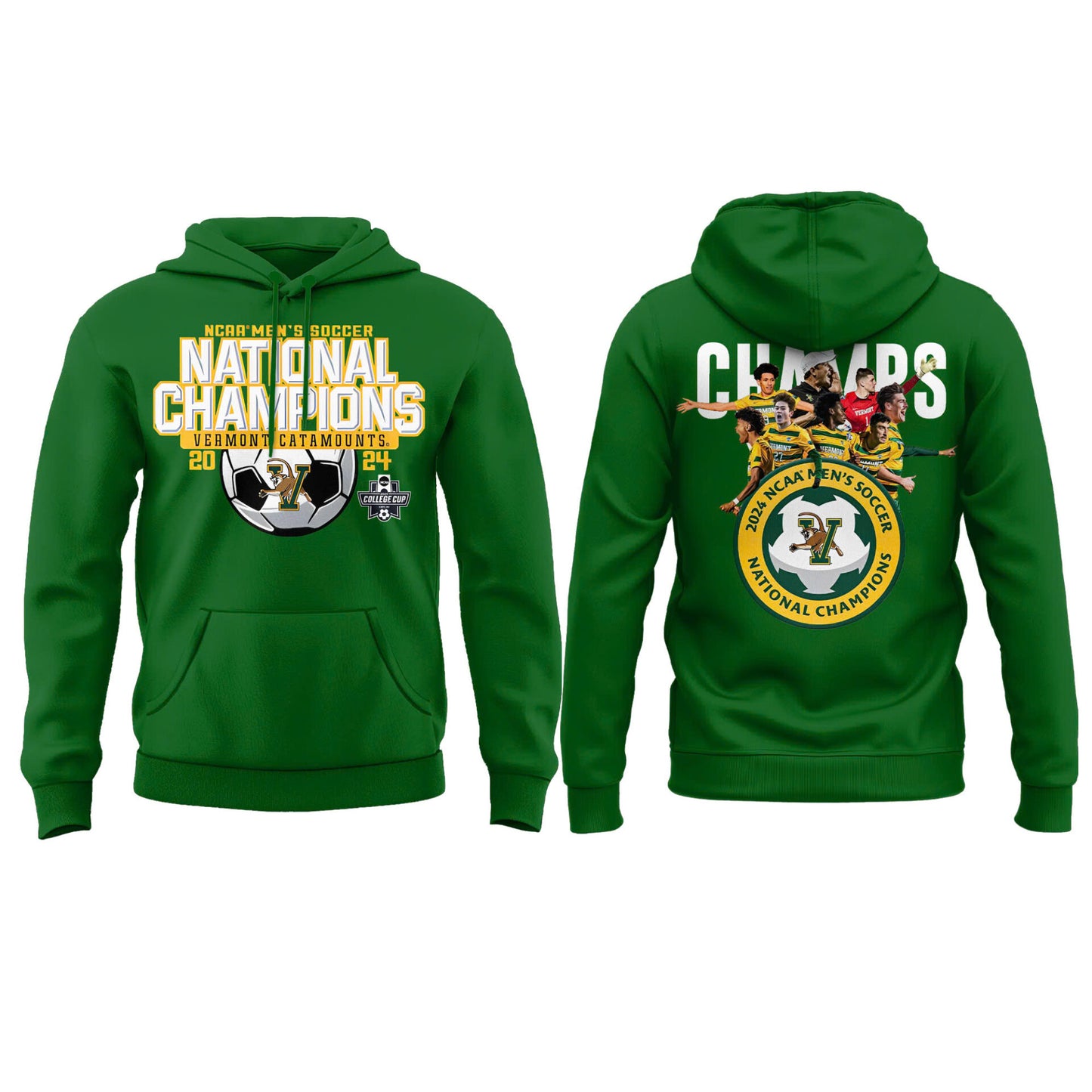 Premium University of Vermont Catamounts Merch - UVM Men’s Soccer 2024 College Cup National Champions Hoodie