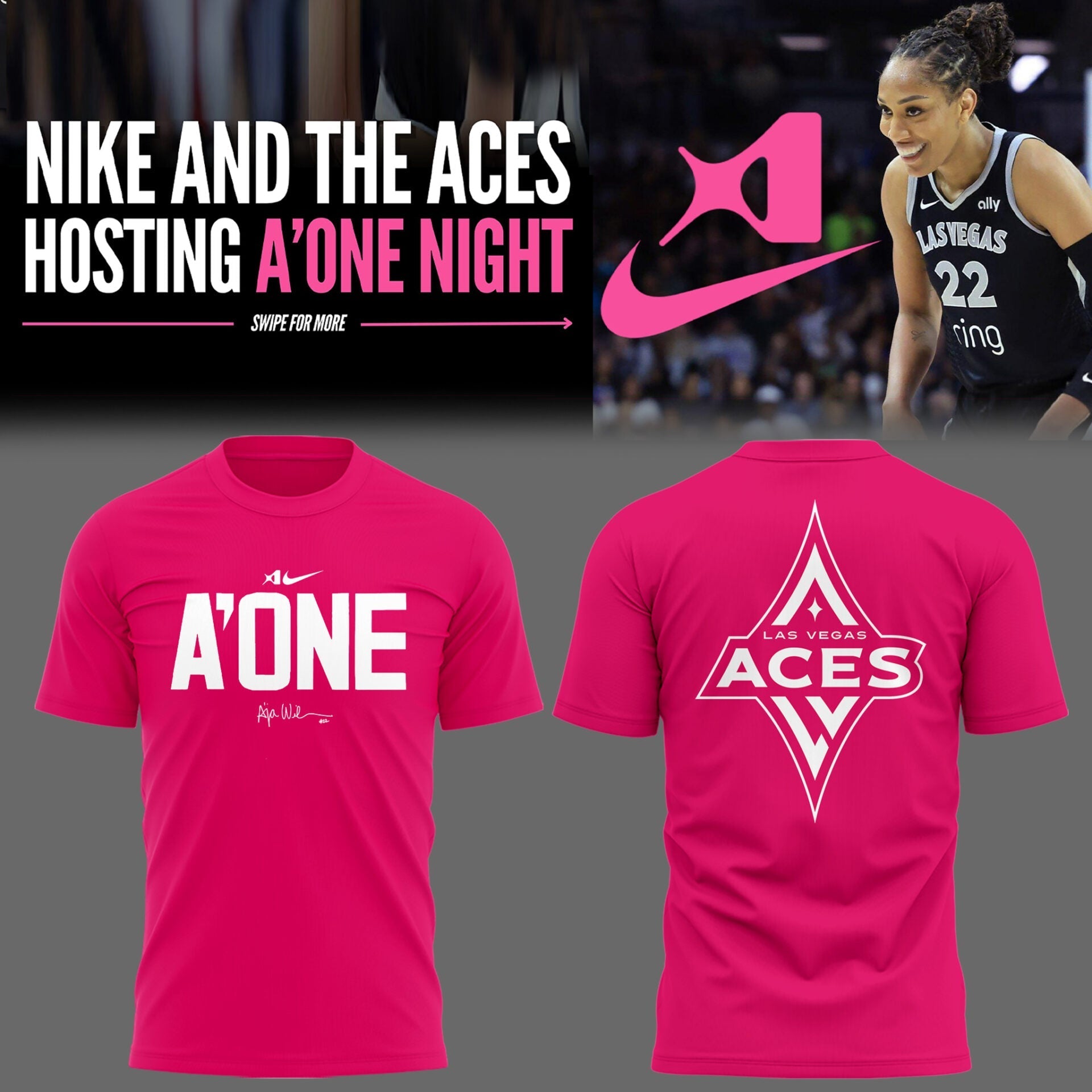 Limited Edition Las Vegas Aces x A' One Night 2025 T-Shirt