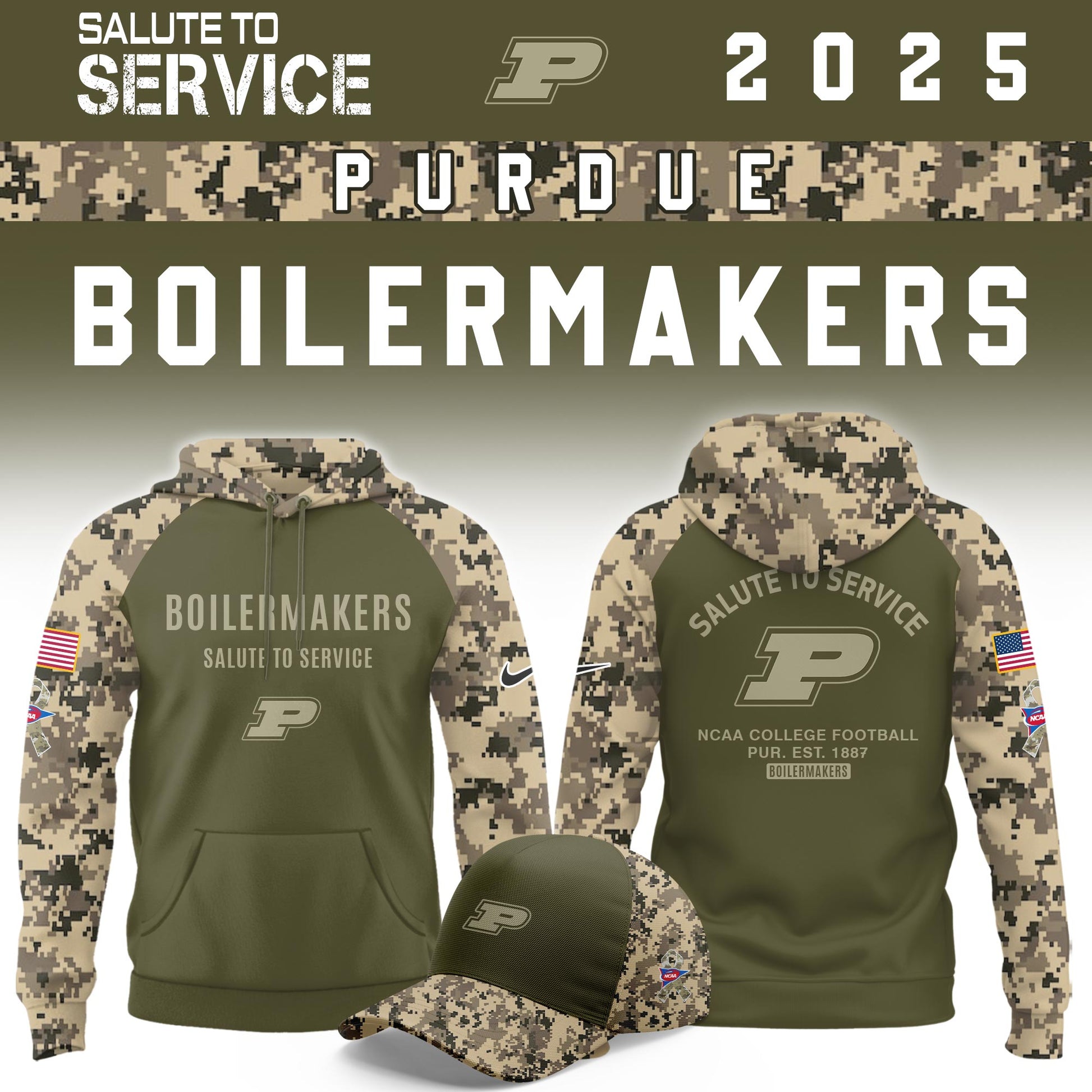 Purdue Boilermakers Salute To Service Limited Hoodie and Cap 2025 Collection