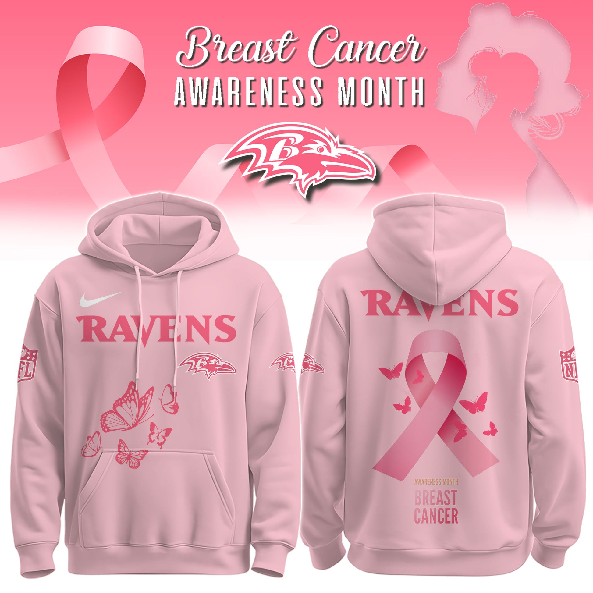 Wear It Pink 2025 - Baltimore Ravens Breast Cancer Awareness Edition Hoodie