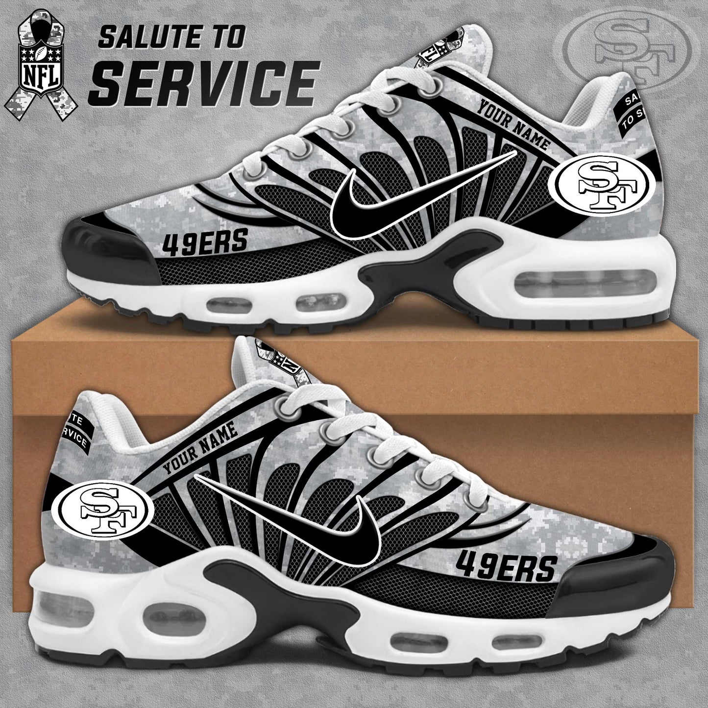 Premium San Francisco 49ers Gear - San Francisco 49ers TN Sneaker Camo 2024 Salute to Service Club - Gear Up For Big Game - High-End SF 49ers Merch