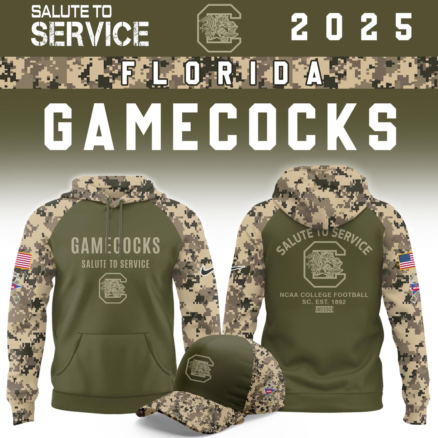 South Carolina Gamecocks Salute To Service Limited Hoodie and Cap 2025 Collection
