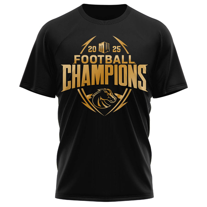 Boise State 2025 Mountain West Championship Golden Black T-Shirt - Boise State Football Champions T-Shirt