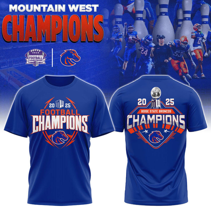 Boise State 2025 Mountain West Championship Blue T-Shirt - Boise State Football Champions T-Shirt Jogger Cap Combo