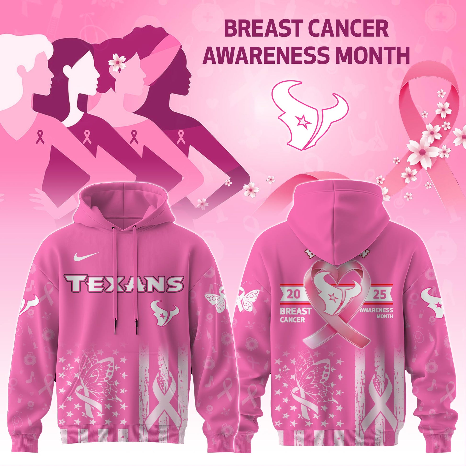 Houston Texans Special Breast Cancer Awareness Month Limited Edition Hoodie 2025