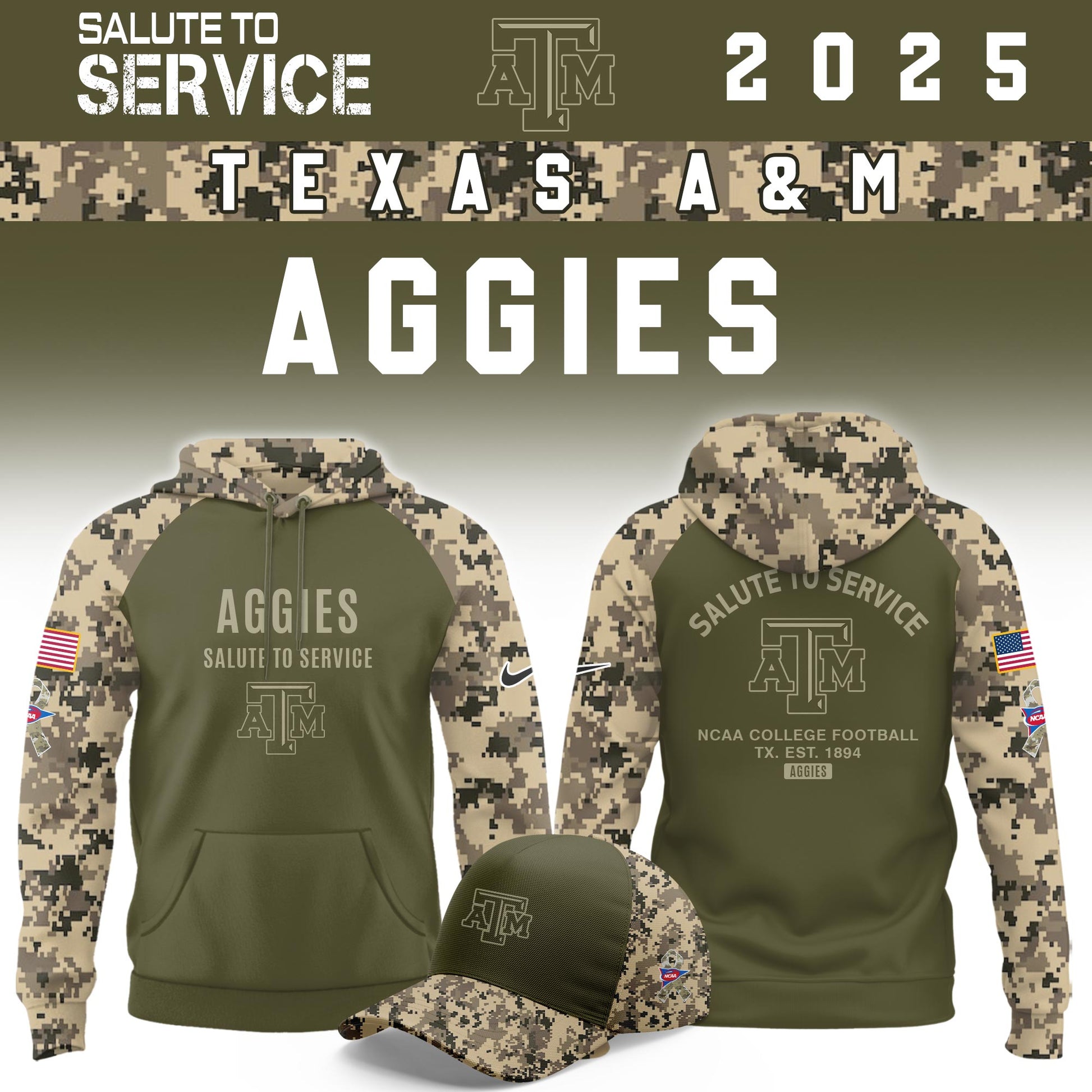 Texas AM Aggies Salute To Service Limited Hoodie and Cap 2025 Collection