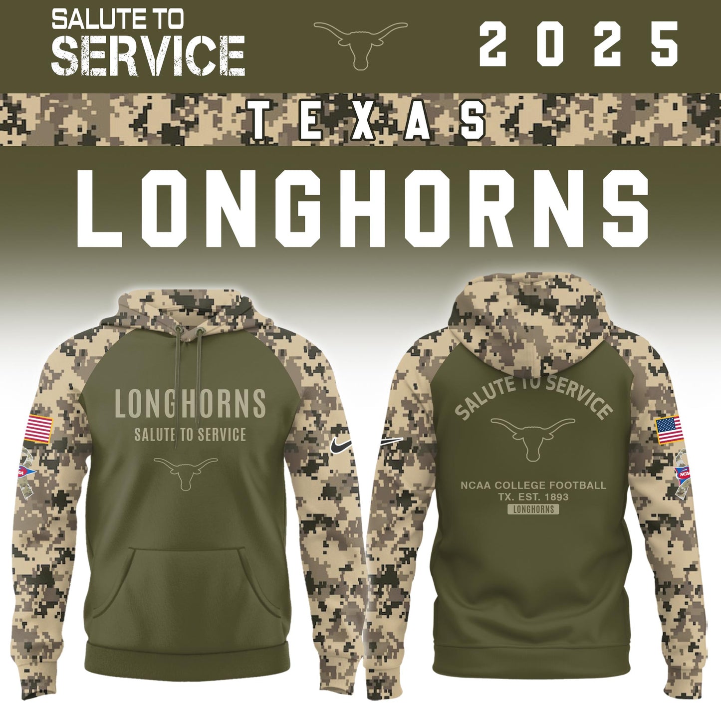 Texas Longhorns Salute To Service Limited Hoodie and Cap 2025 Collection