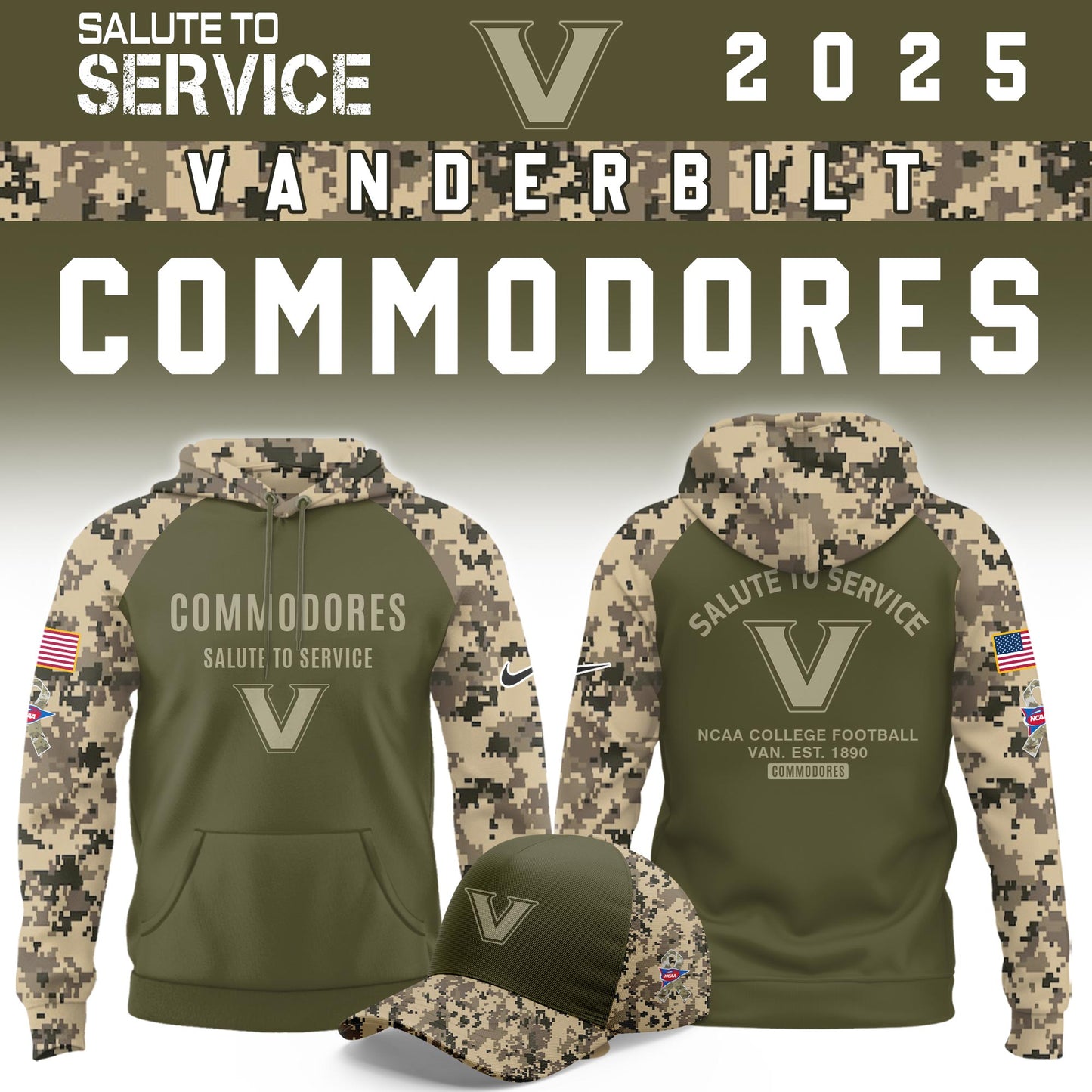 Vanderbilt Commodores Salute To Service Limited Hoodie and Cap 2025 Collection