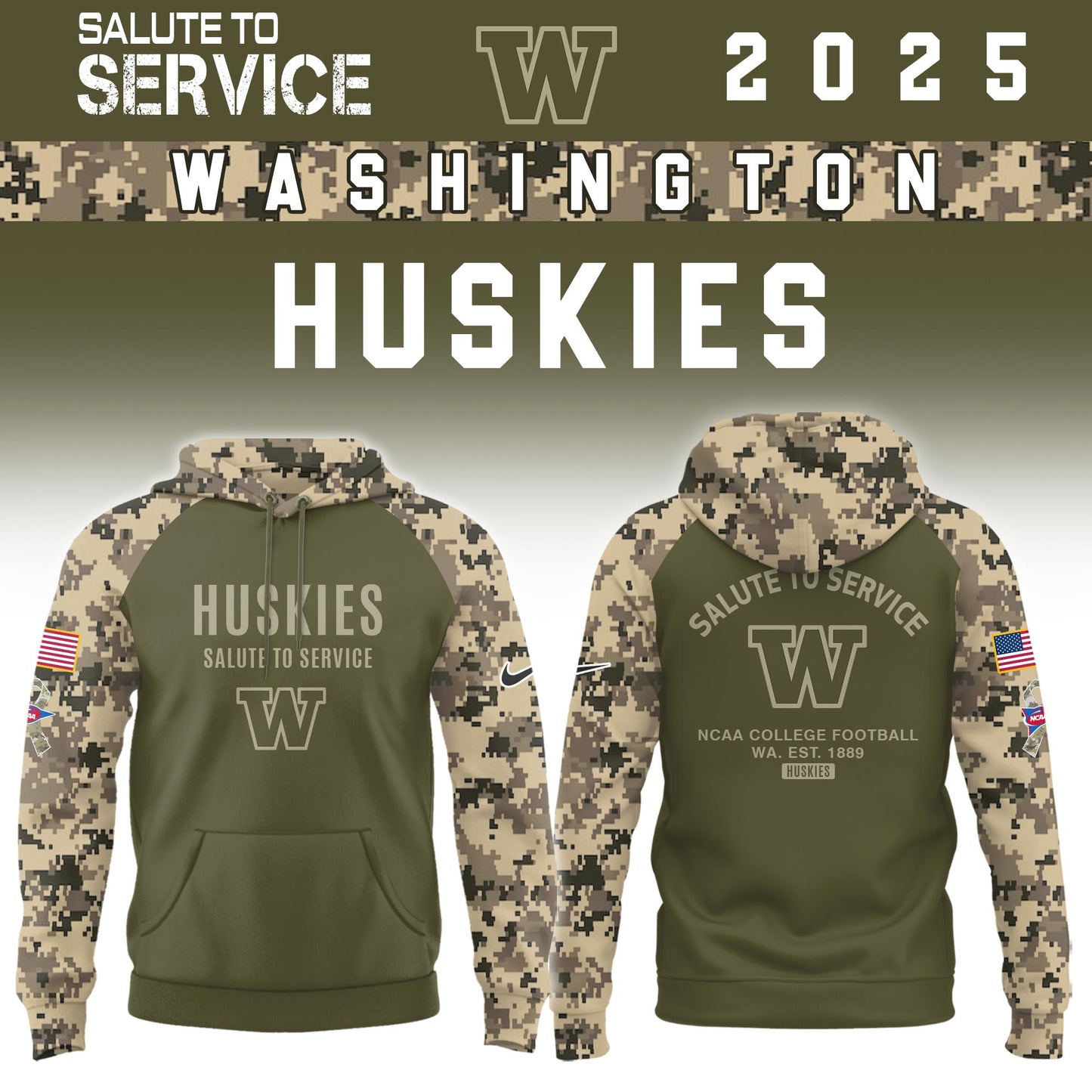 Washington Huskies Salute To Service Limited Hoodie and Cap 2025 Collection