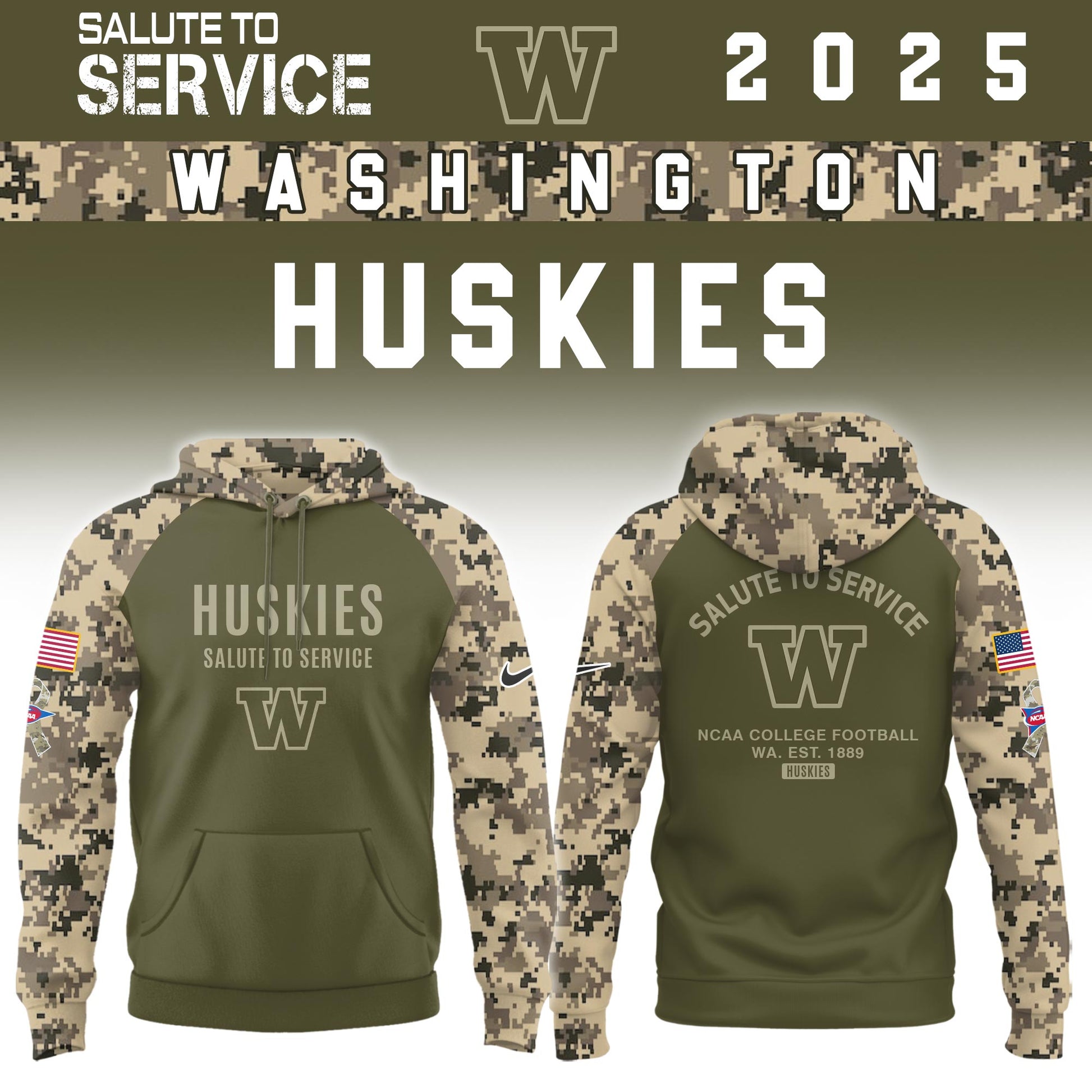 Washington Huskies Salute To Service Limited Hoodie and Cap 2025 Collection