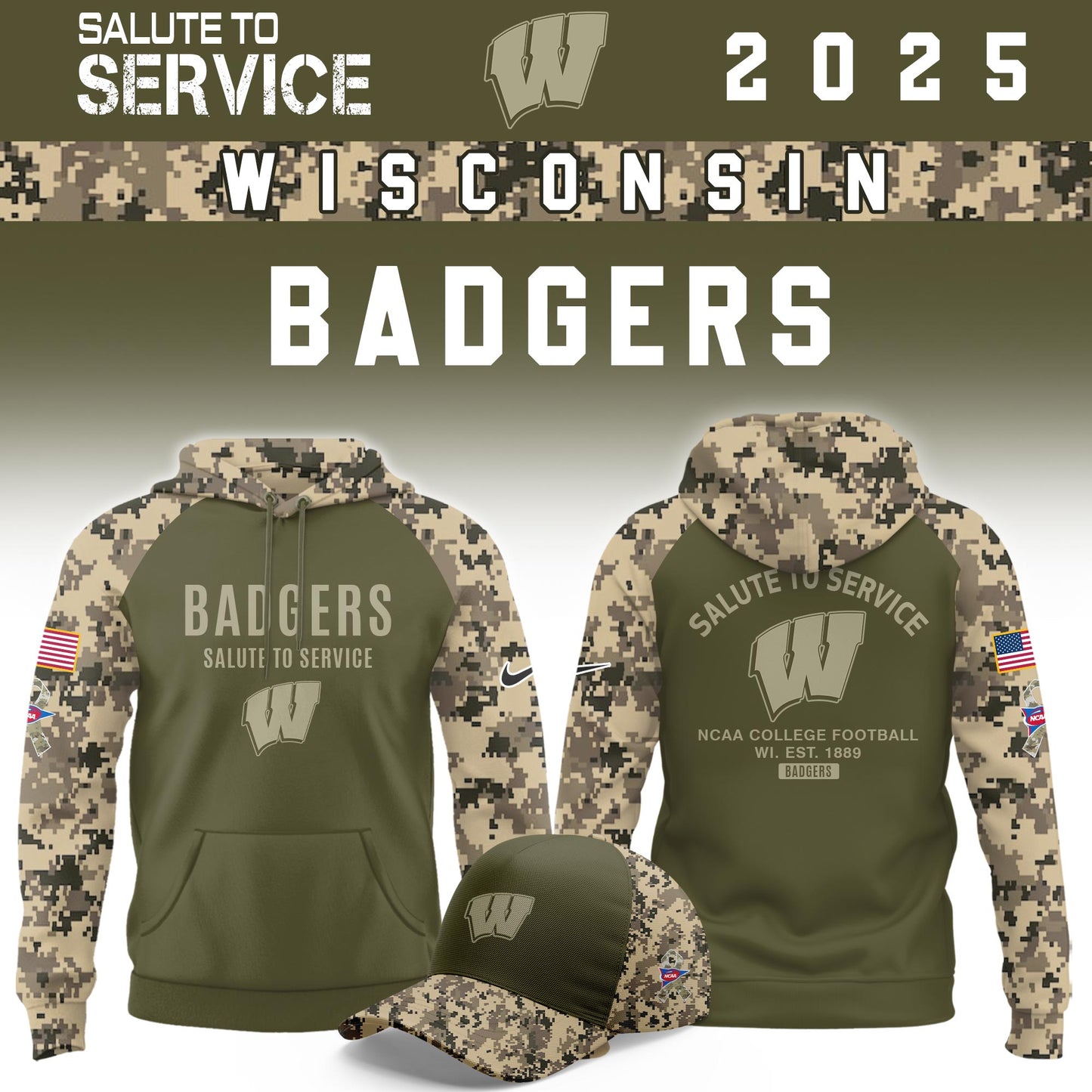 Wisconsin Badgers Salute To Service Limited Hoodie and Cap 2025 Collection