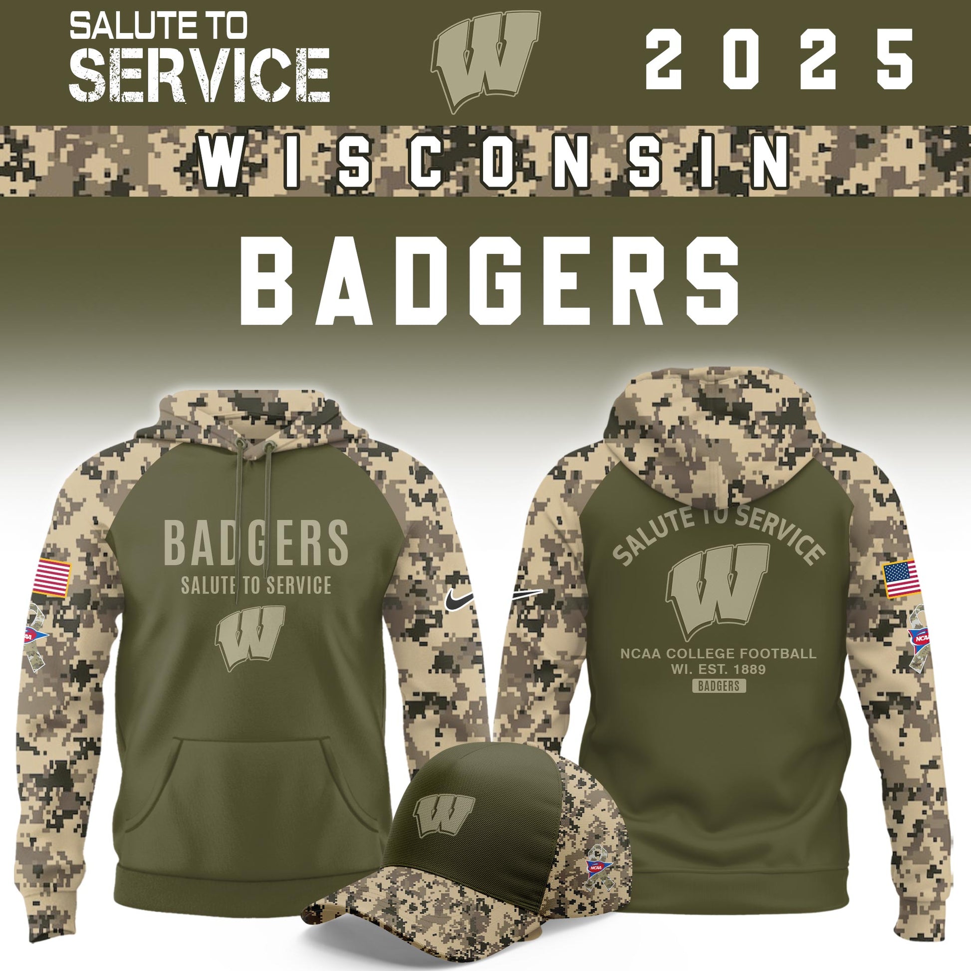 Wisconsin Badgers Salute To Service Limited Hoodie and Cap 2025 Collection
