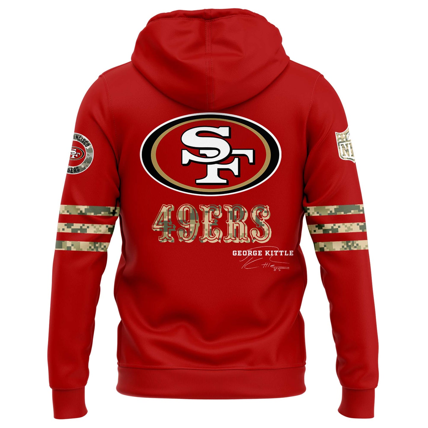 Premium San Francisco 49ers Gear - San Francisco 49ers 2024 Salute to Service featuring George Kittle's Signature Hoodie - Gear Up For Big Game - High-End SF 49ers Merch