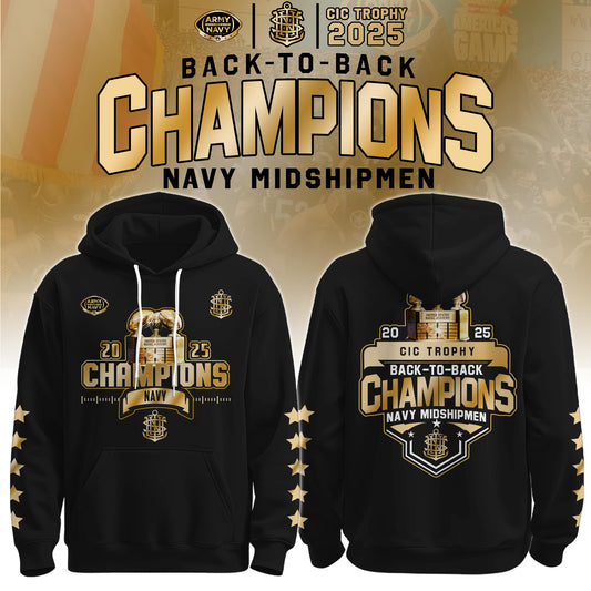 Navy Midshipmen Hoodie – Back-to-Back CIC Trophy Champions 2025 Combo Hoodie Golden Black