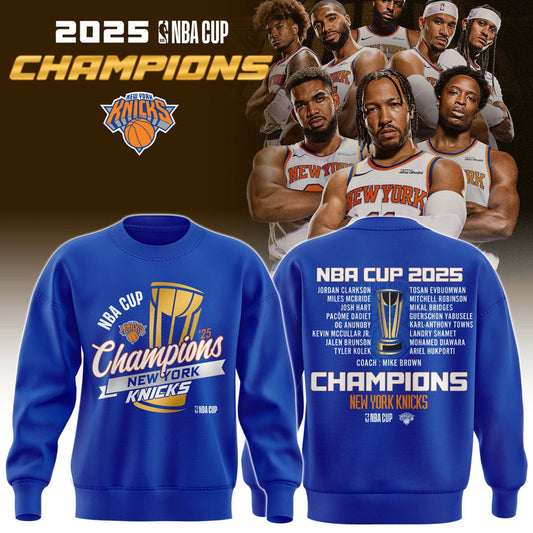 New York Knicks 2025 Emirates Cup Champions Sweatshirt All-Team - Blue 2-Side - Design By Tyche Joy