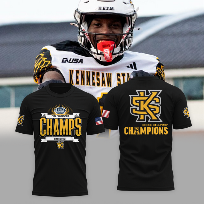Kennesaw State Football CUSA Championship Black T-Shirt - Kennesaw State Football Champions T-Shirt  - We are CUSA Champs - Tyche Joy Merch