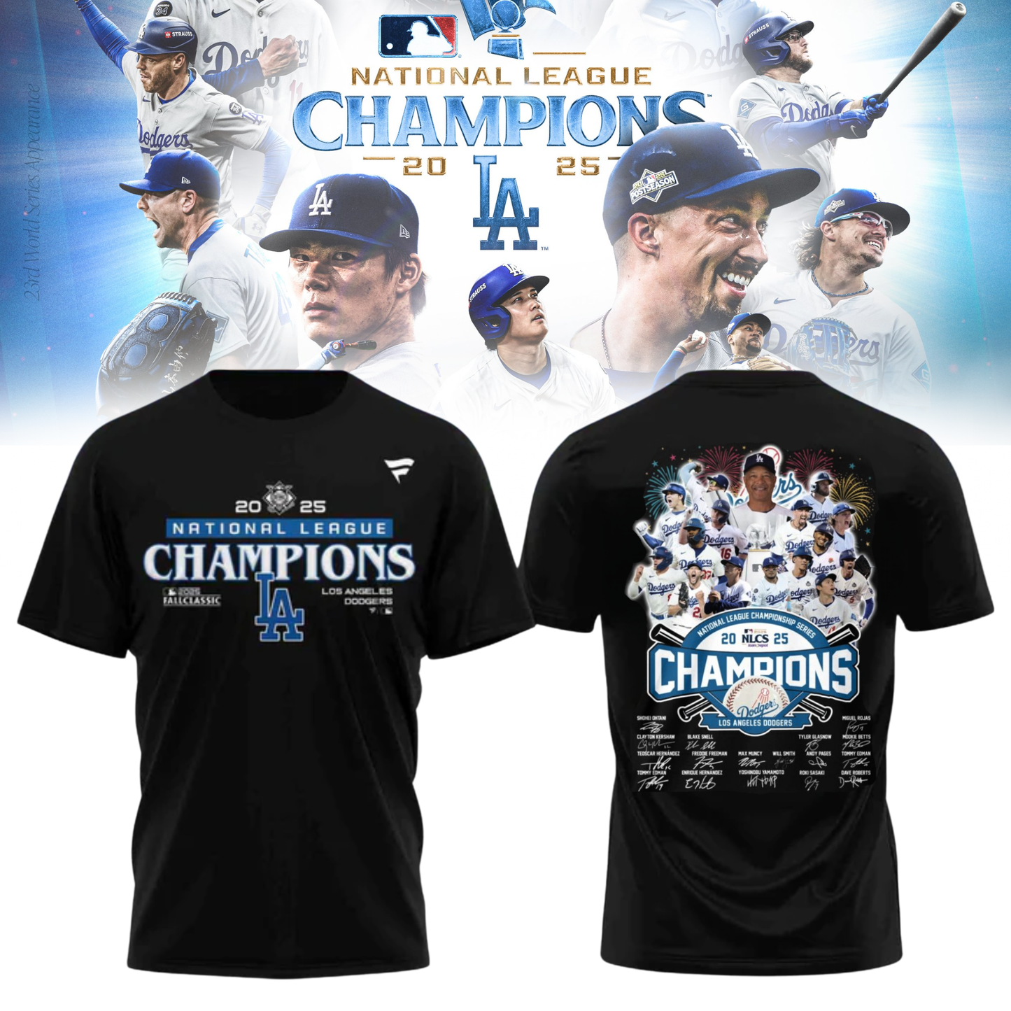 Los Angeles Dodgers 2025 National League Champions Black T-Shirt