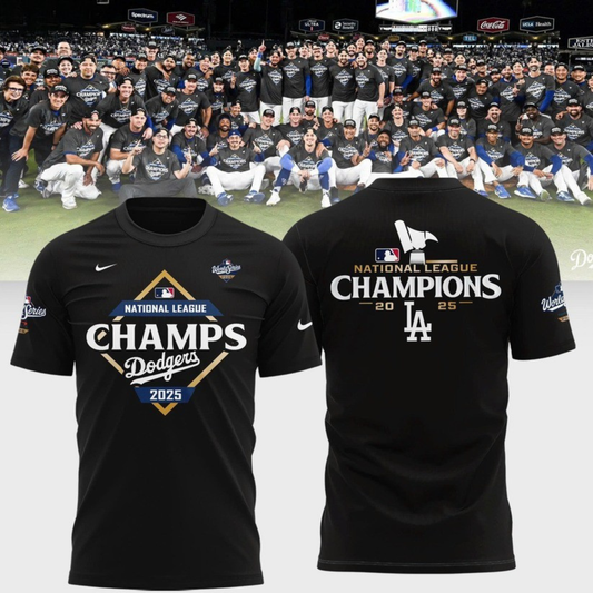 Los Angeles Dodgers NATIONAL LEAGUE CHAMPIONS 2025 2-Side Black T-shirt