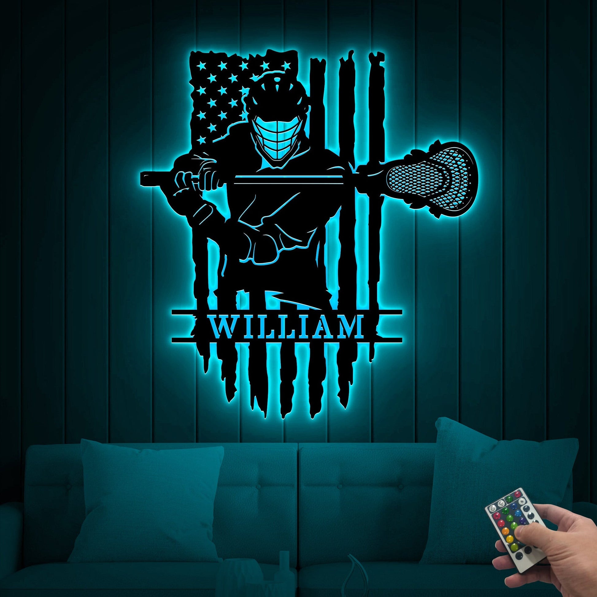 US Lacrosse Player Metal Sign Led Light, Lacrosse Gifts for Boys, Xmas Birthday Gift for Lacrosse Players, Sports Home Decor, Boys Room Sign