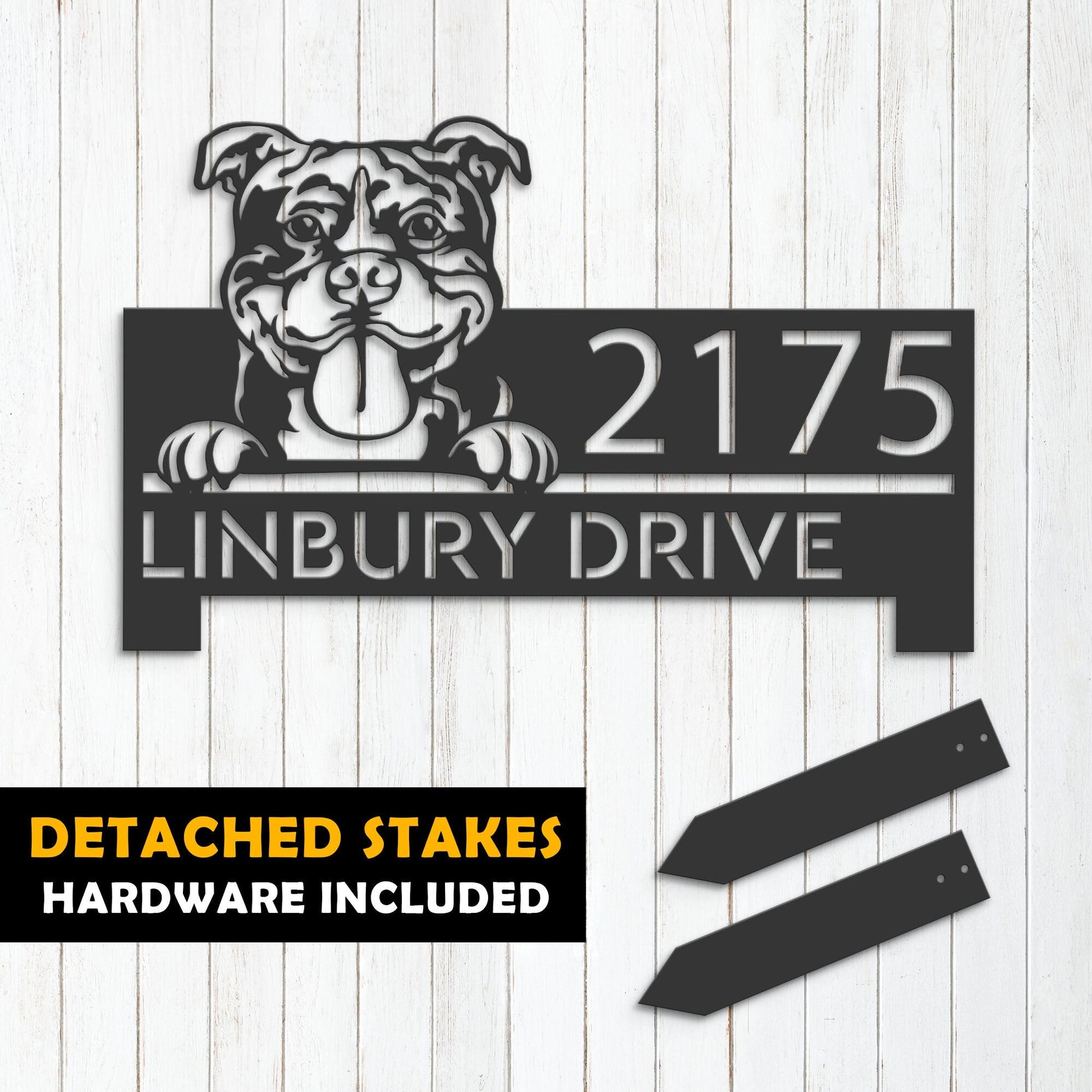 Personalized American Bully dog, cute puppy Metal Address Sign House number Hanging Address Plaque Yard Sign Outdoor decor Garden Stake