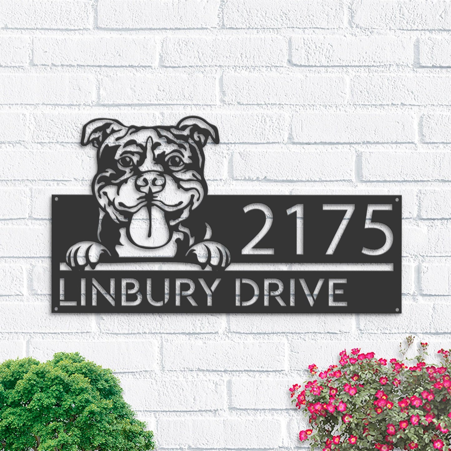 Personalized American Bully dog, cute puppy Metal Address Sign House number Hanging Address Plaque Yard Sign Outdoor decor Garden Stake