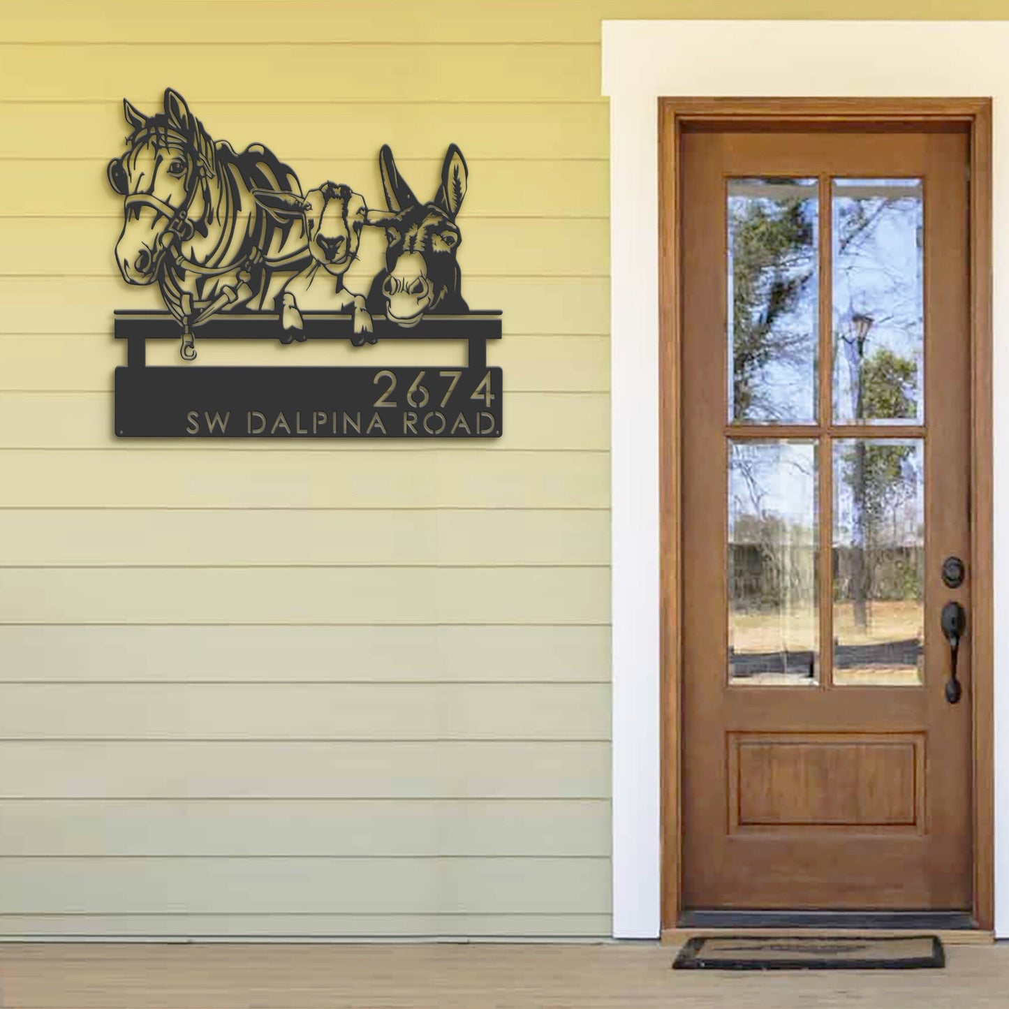 Personalized Horse Mule Goat farmhouse farm animals Metal Address Sign | Hanging Address Plaque | Yard Sign, Outdoor Sign | Garden Stake