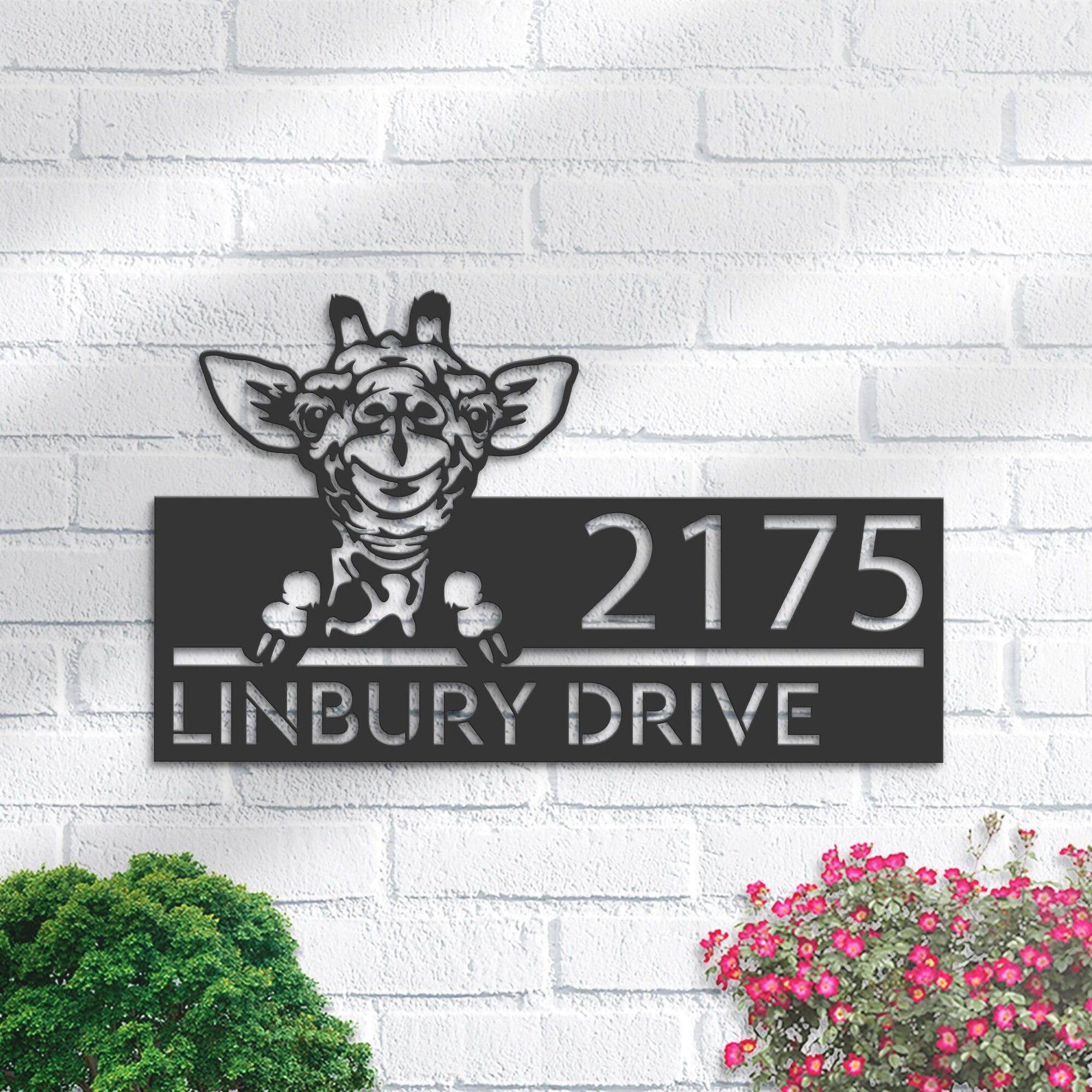 Personalized Peeking Giraffe Metal Address Sign With LED lights House number Hanging Address Plaque Yard Sign Outdoor Garden Stake