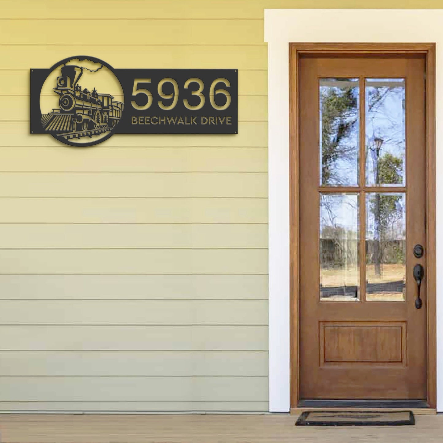 Personalized Train Metal Address Sign | Hanging Address Plaque | Yard Sign, Outdoor Sign | Garden Stake