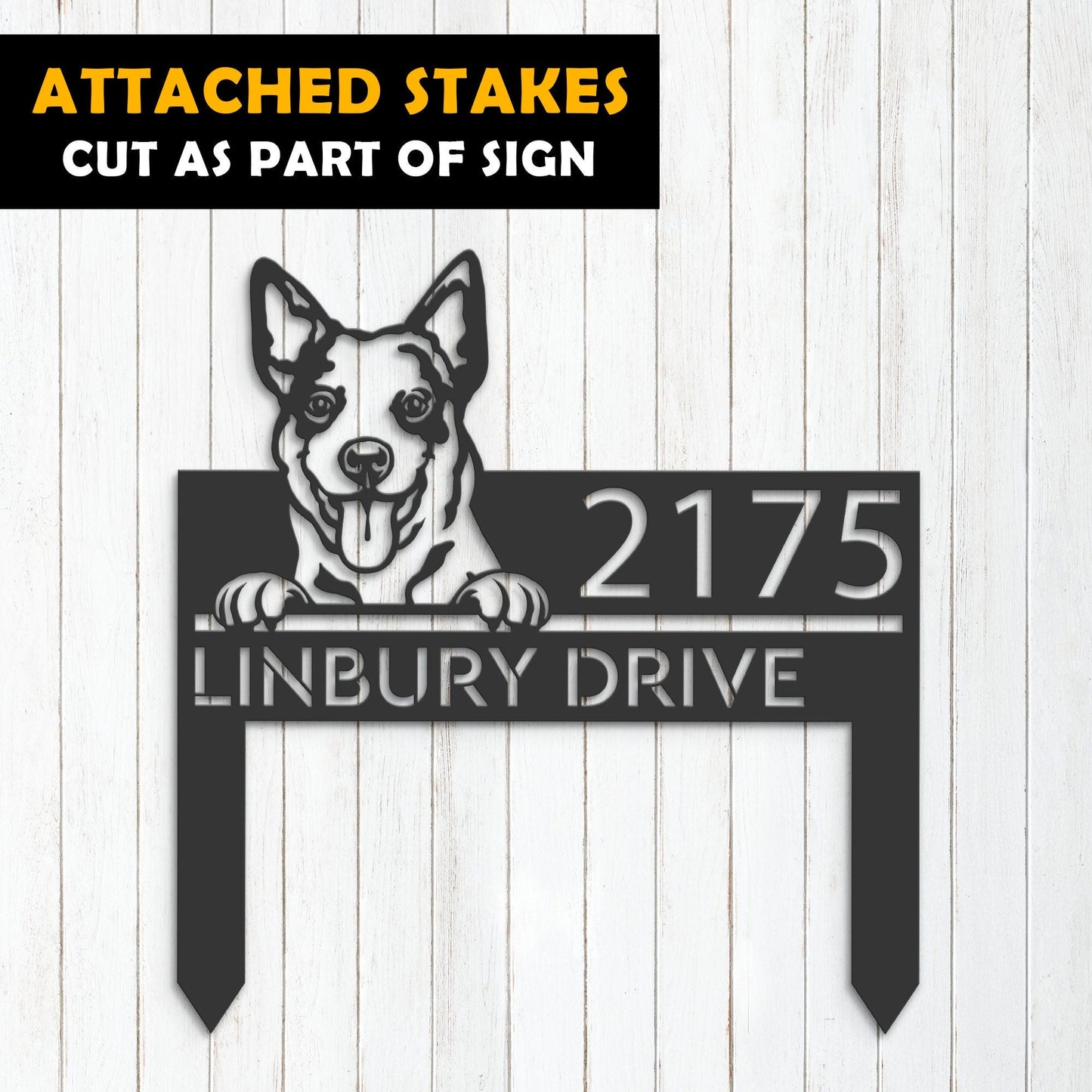 Personalized Australian Cattle dog, cute puppy Metal Address Sign House number Hanging Address Plaque Yard Sign Outdoor decor Garden Stake