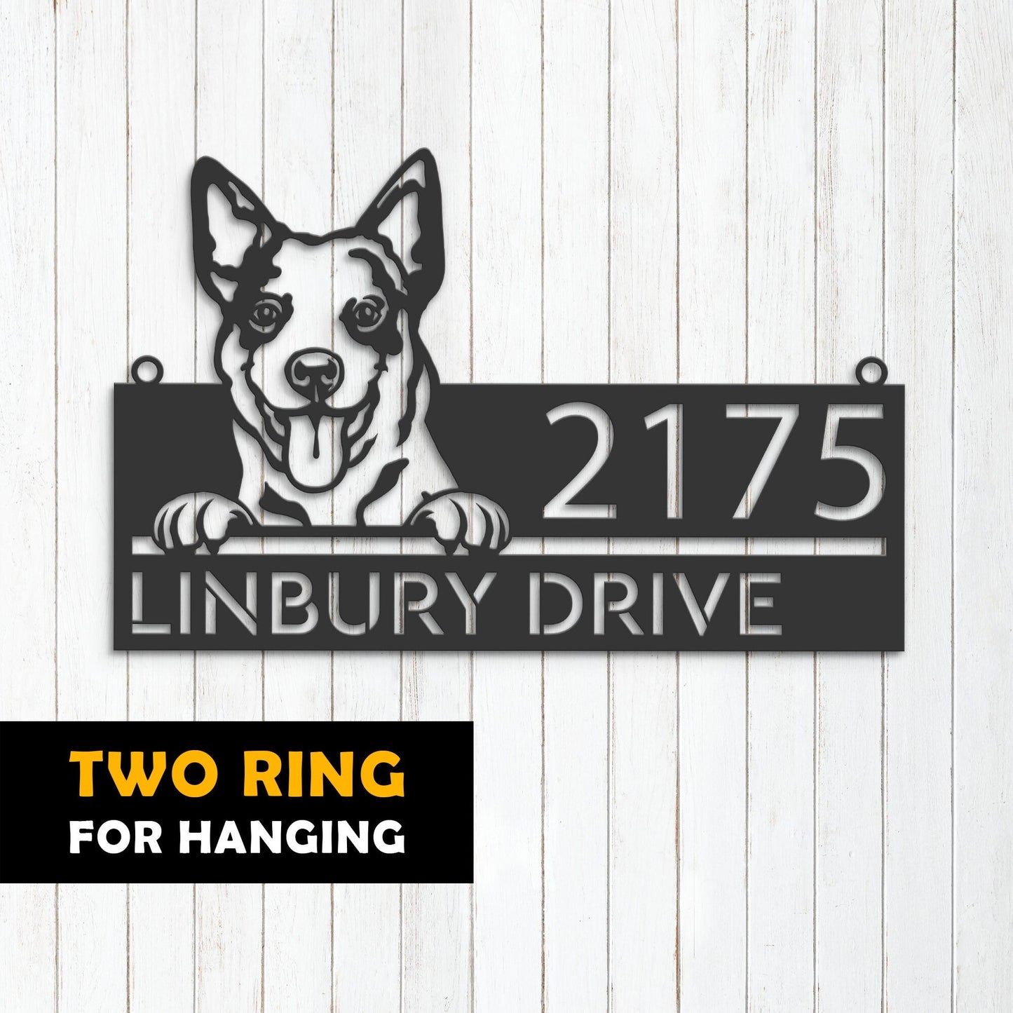 Personalized Australian Cattle dog, cute puppy Metal Address Sign House number Hanging Address Plaque Yard Sign Outdoor decor Garden Stake