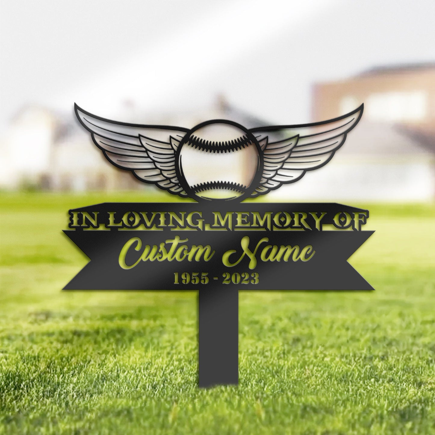 Personalized Baseball angel wings Memorial Stake, Metal Stake, Sympathy Sign, Grave Marker, Remembrance Stake